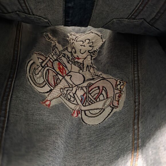 Vintage Betty Boop Denim Jacket Medium Betty Biker Embroidered - Picture 8 of 10